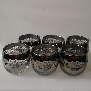 Vintage Set of Six (6) Silver-tone with Silver Textured Flowal Design Drinkware